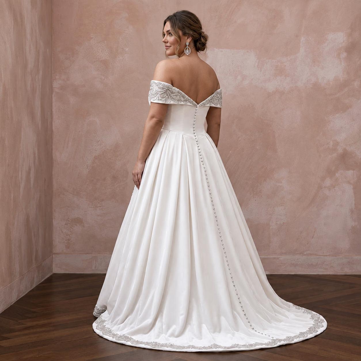 Plus Size White Velvet Off-the-Shoulder Bridal Gown for Winter Vows Secondary image