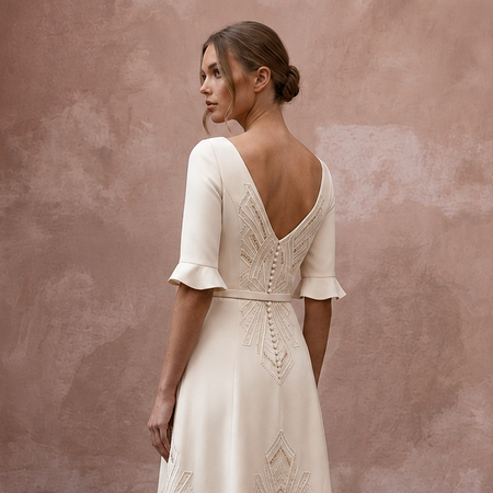 Polished Cream Crepe Tea-Length Dress for City Hall Wedding
