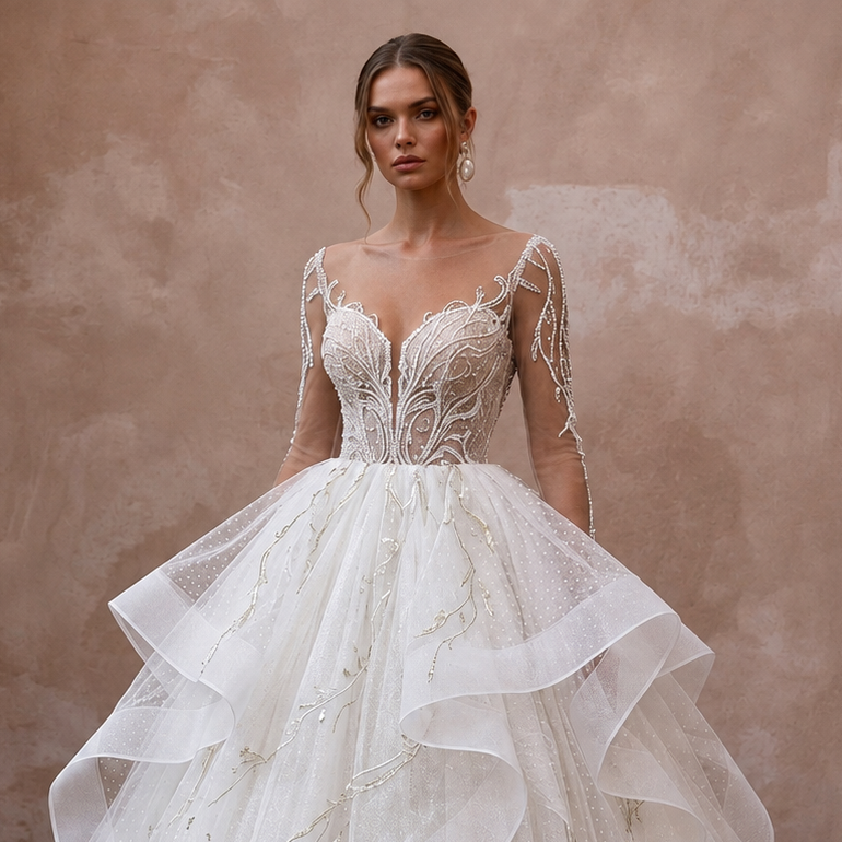 Premium Wedding Dresses with Layered Tulle Skirts