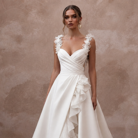 Premium Wedding Dresses with Silk, Organza, and Crepe Details