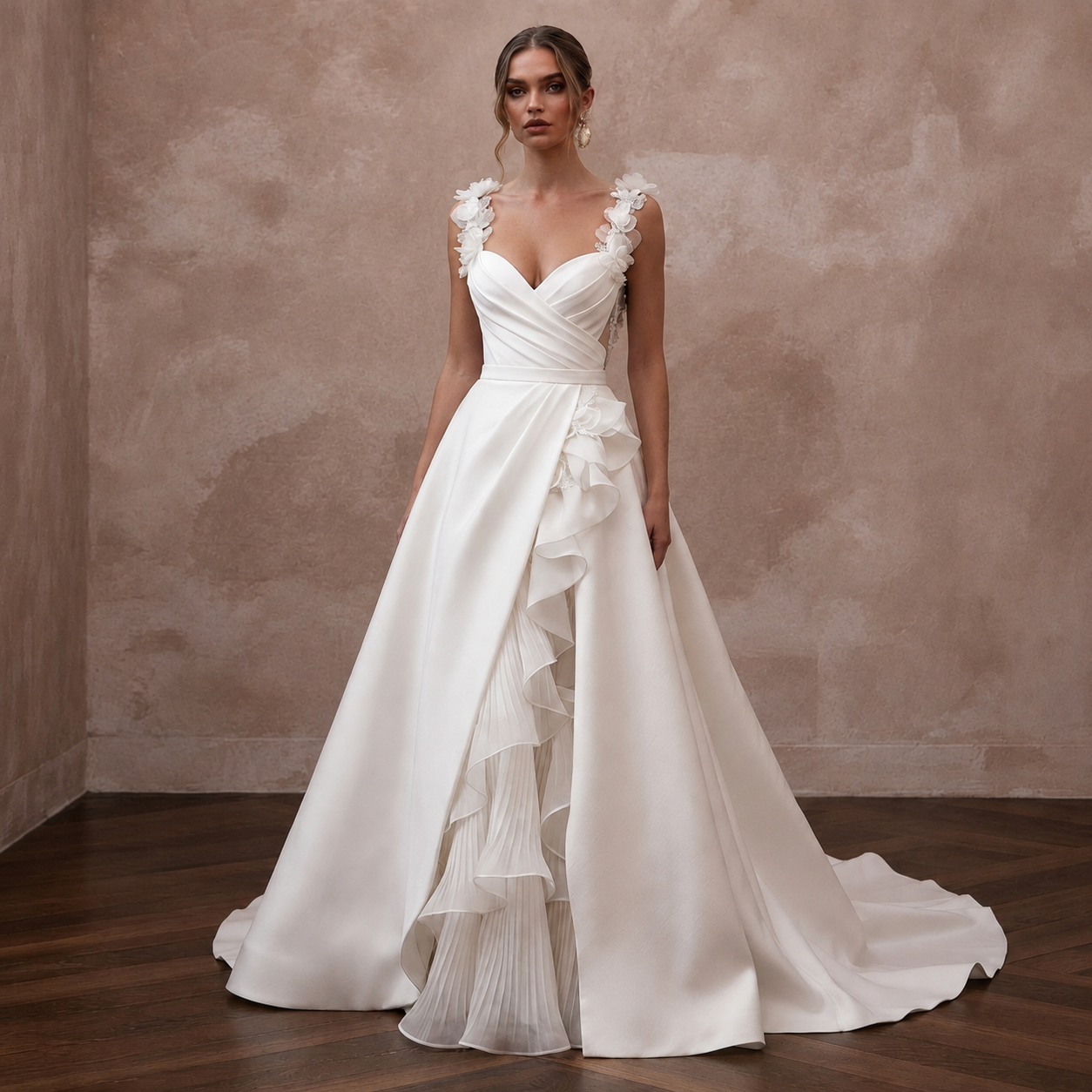 Premium Wedding Dresses with Silk, Organza, and Crepe Details Main image