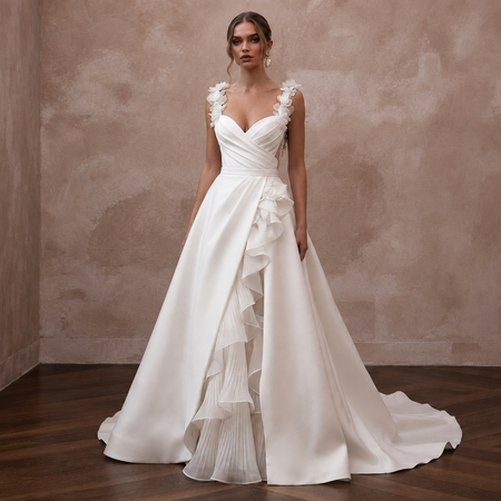 Premium Wedding Dresses with Silk, Organza, and Crepe Details