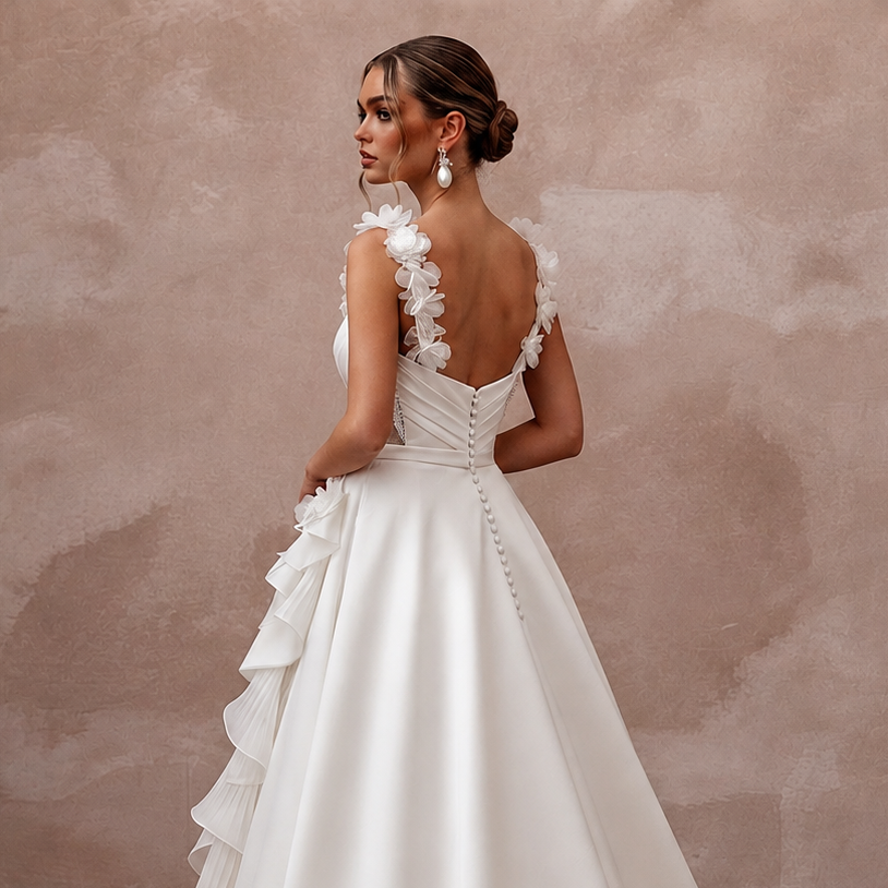 Premium Wedding Dresses with Silk, Organza, and Crepe Details