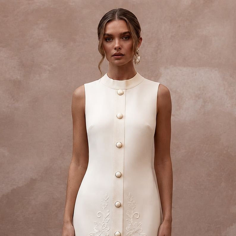 Preppy Cream Jersey Shift Dress for Rehearsal Luncheon - Apparel & Accessories > Clothing > Wedding & Bridal Party Dresses > Wedding Dresses - Mignonette Bridal