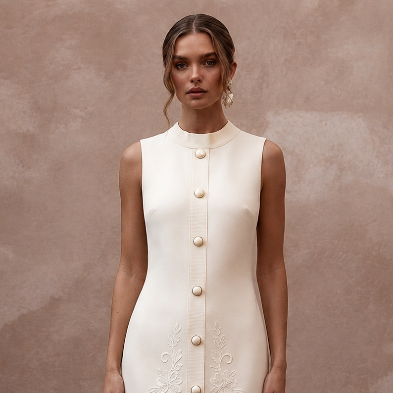Preppy Cream Jersey Shift Dress for Rehearsal Luncheon