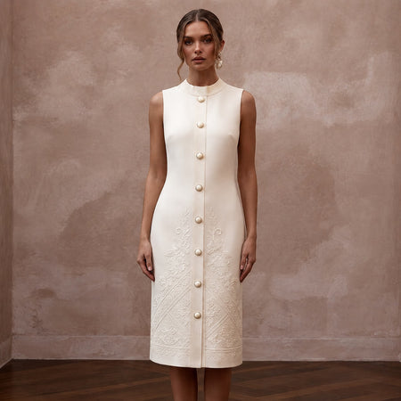 Preppy Cream Jersey Shift Dress for Rehearsal Luncheon - Apparel & Accessories > Clothing > Wedding & Bridal Party Dresses > Wedding Dresses - Mignonette Bridal