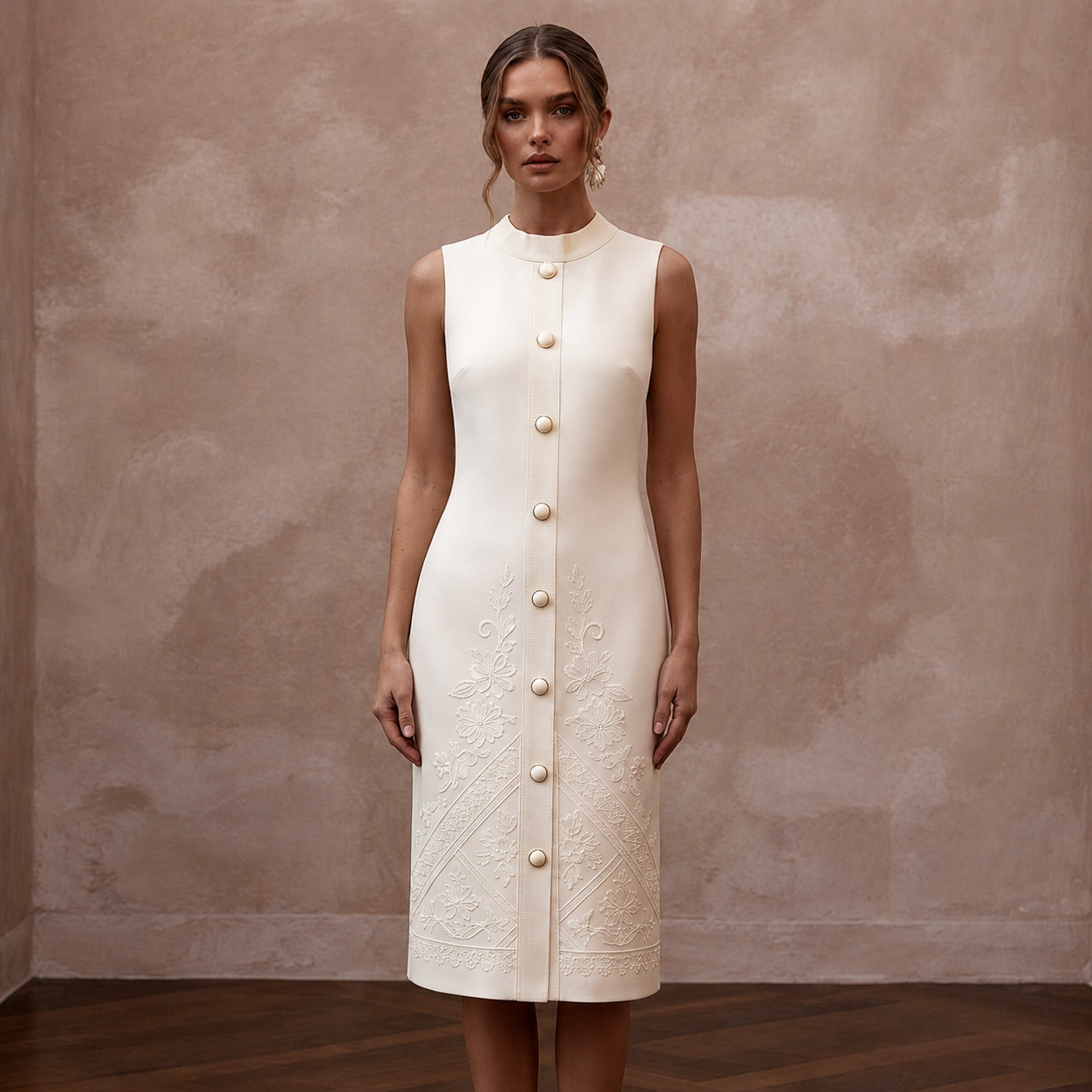 Preppy Cream Jersey Shift Dress for Rehearsal Luncheon
