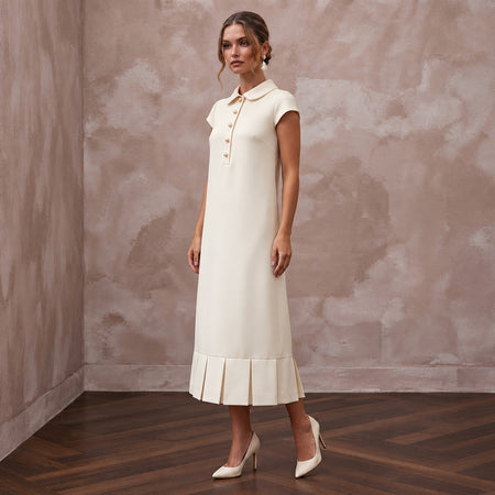 Preppy Cream Jersey Shift Wedding Dress for Rehearsal Luncheon
