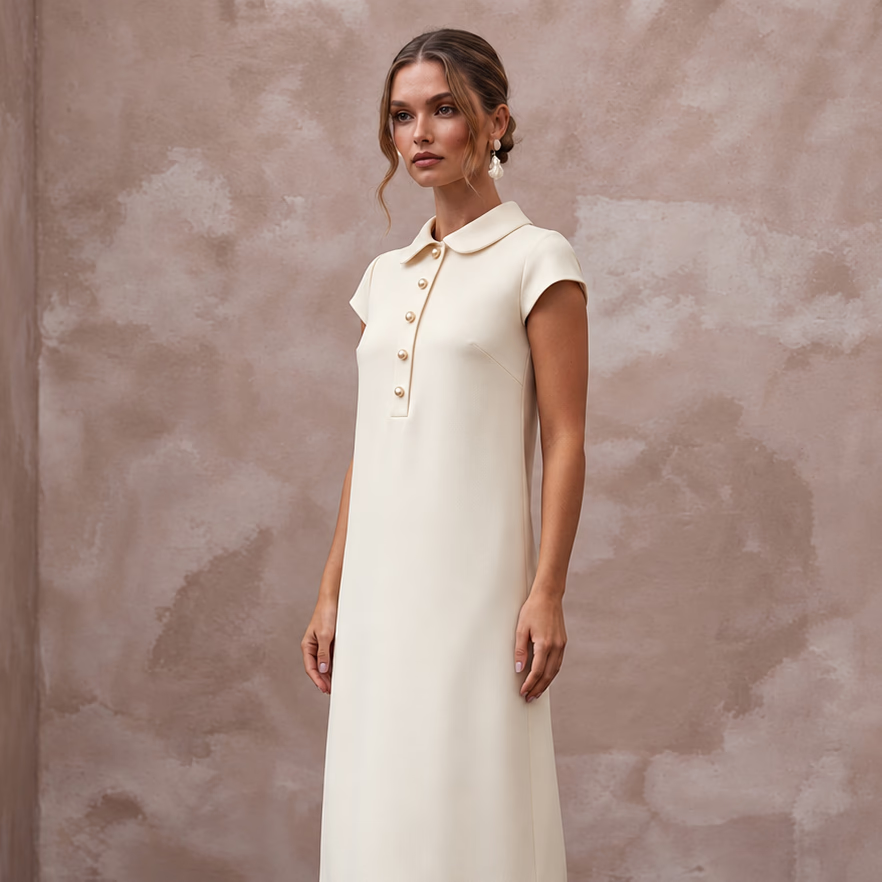 Preppy Cream Jersey Shift Wedding Dress for Rehearsal Luncheon