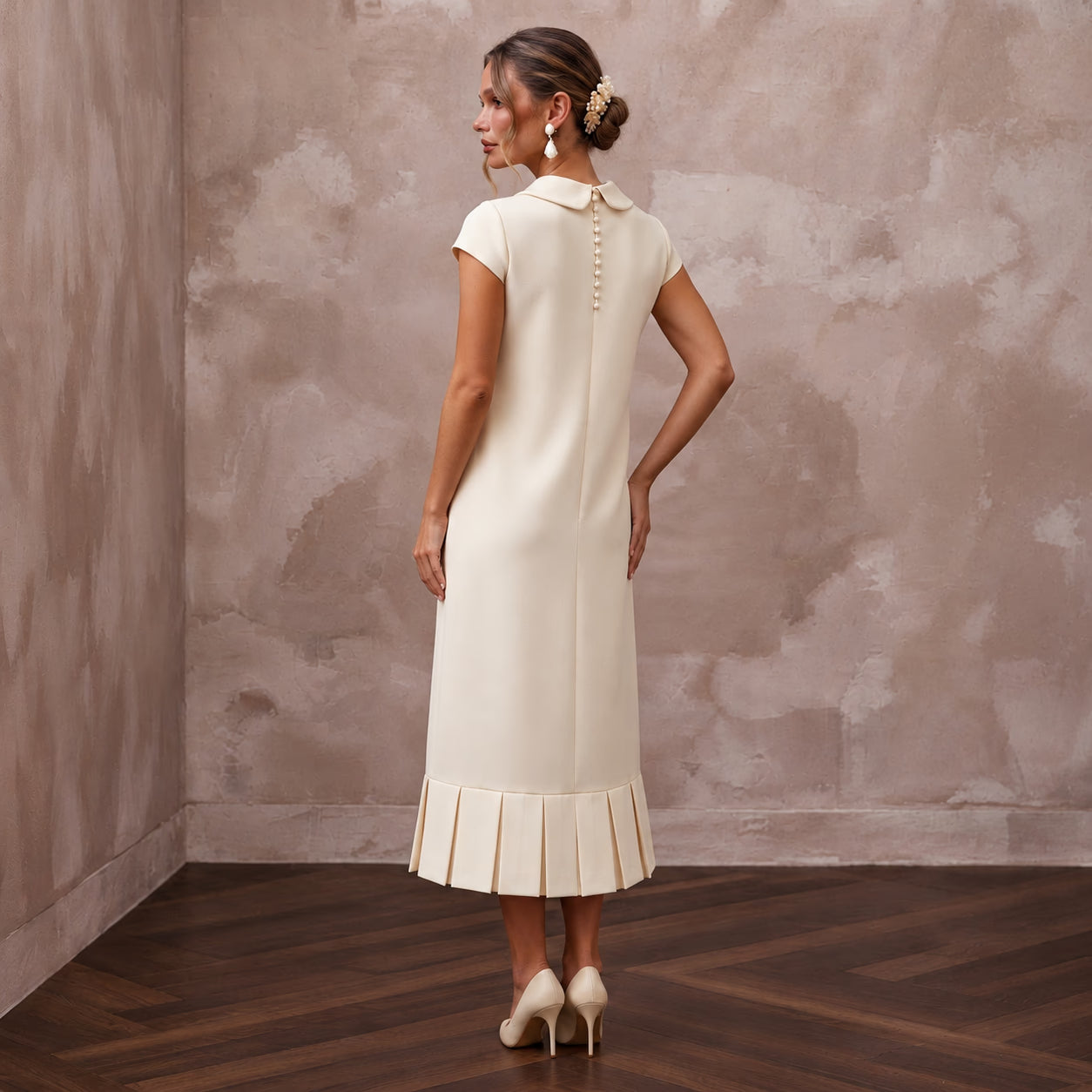 Preppy Cream Jersey Shift Wedding Dress for Rehearsal Luncheon Secondary image