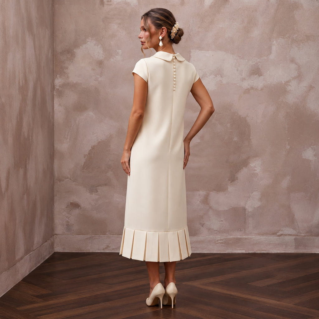 Preppy Cream Jersey Shift Wedding Dress for Rehearsal Luncheon