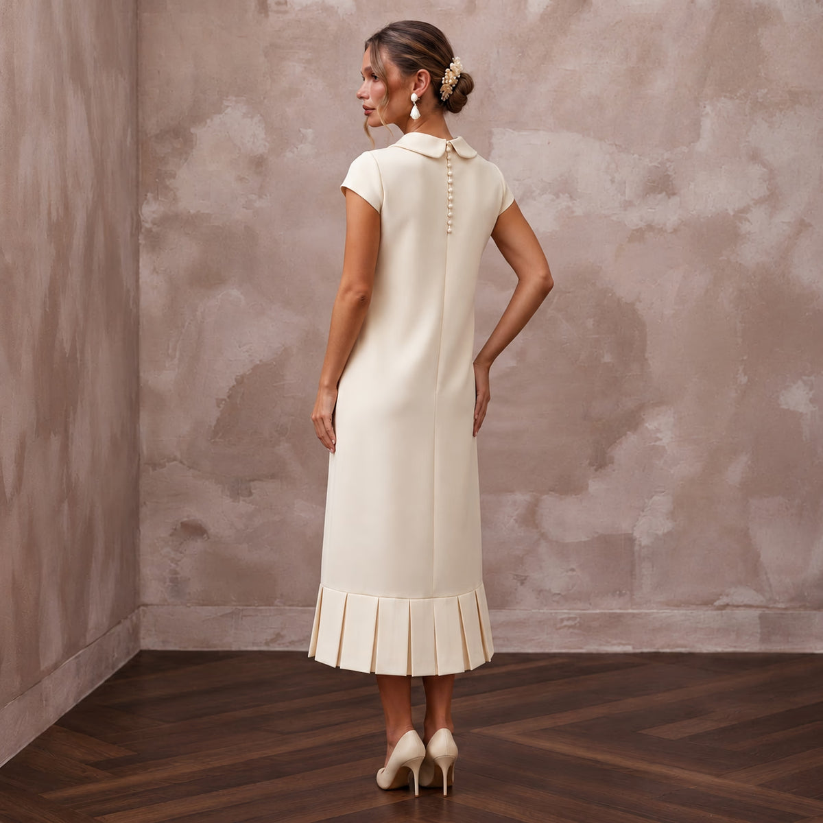 Preppy Cream Jersey Shift Wedding Dress for Rehearsal Luncheon