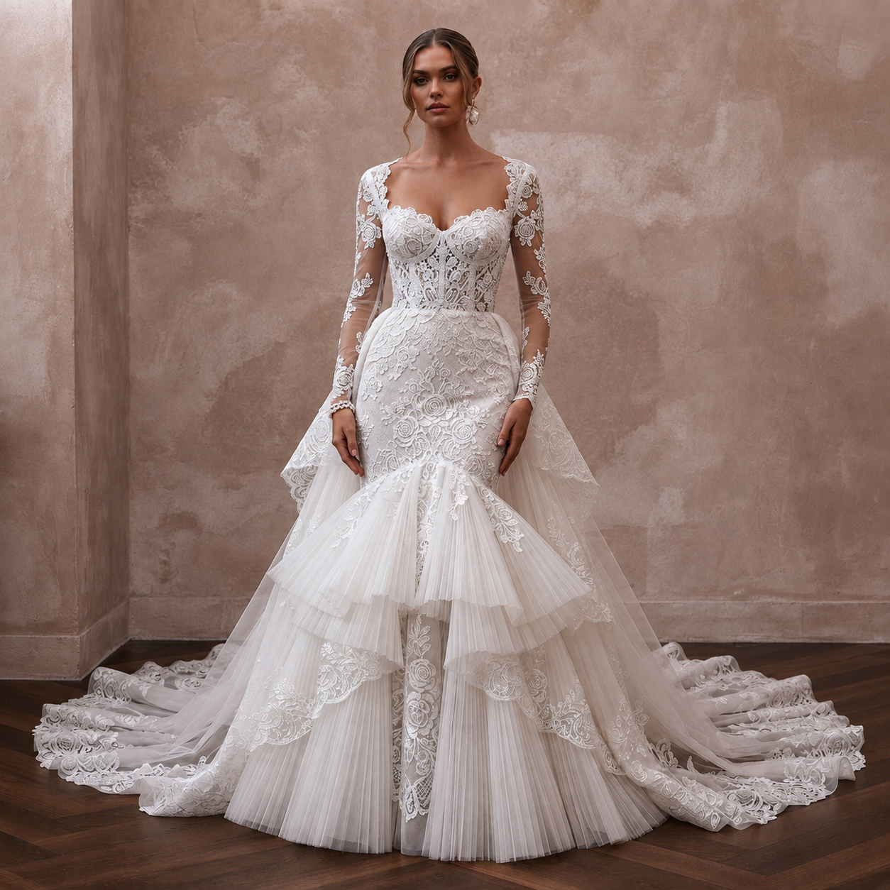 Princess Lace Mermaid Wedding Dress with Detachable Train