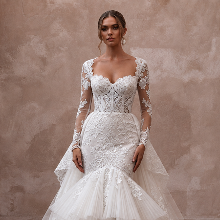 Princess Lace Mermaid Wedding Dress with Detachable Train