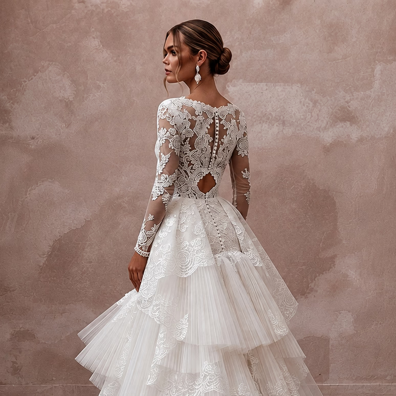 Princess Lace Mermaid Wedding Dress with Detachable Train - Apparel & Accessories > Clothing > Wedding & Bridal Party Dresses > Wedding Dresses - Mignonette Bridal