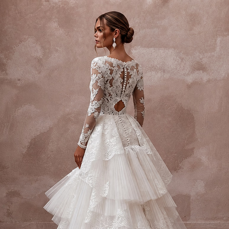 Princess Lace Mermaid Wedding Dress with Detachable Train - Apparel & Accessories > Clothing > Wedding & Bridal Party Dresses > Wedding Dresses - Mignonette Bridal