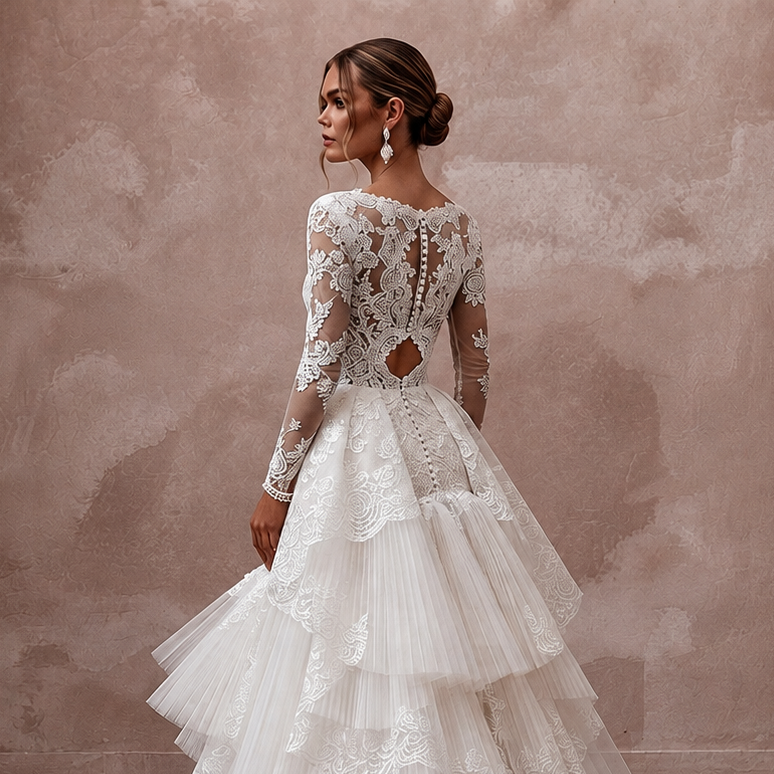 Princess Lace Mermaid Wedding Dress with Detachable Train