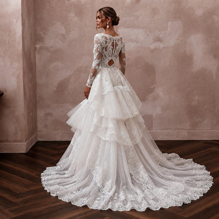 Princess Lace Mermaid Wedding Dress with Detachable Train - Apparel & Accessories > Clothing > Wedding & Bridal Party Dresses > Wedding Dresses - Mignonette Bridal