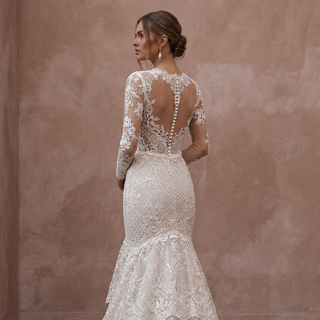 Princess Lace Trumpet Wedding Dress with Long Sleeves - Apparel & Accessories > Clothing > Wedding & Bridal Party Dresses > Wedding Dresses - Mignonette Bridal