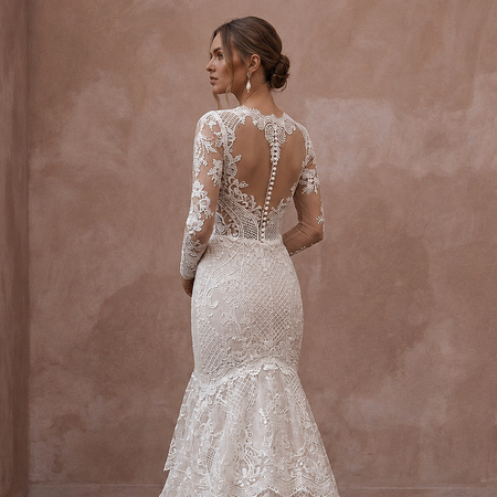 Princess Lace Trumpet Wedding Dress with Long Sleeves - Apparel & Accessories > Clothing > Wedding & Bridal Party Dresses > Wedding Dresses - Mignonette Bridal