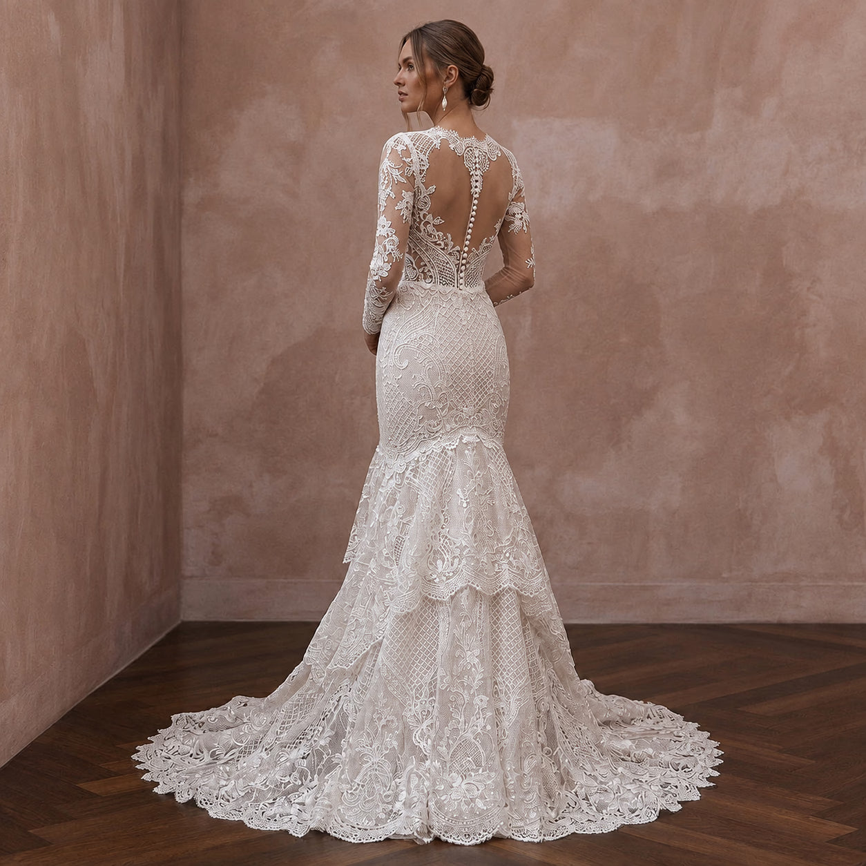 Princess Lace Trumpet Wedding Dress with Long Sleeves Secondary image