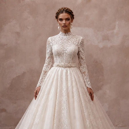 Princess Lace Wedding Dress with Long Sleeves and Ball Gown Silhouette
