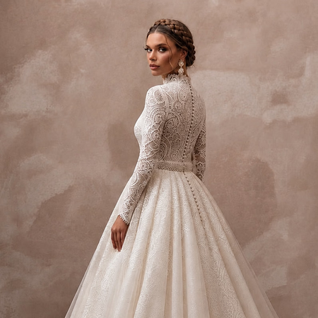Princess Lace Wedding Dress with Long Sleeves and Ball Gown Silhouette