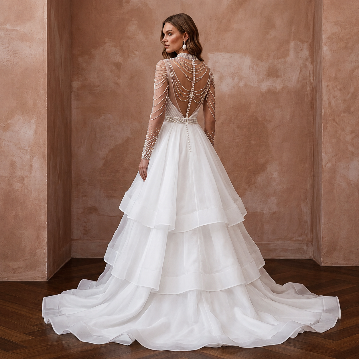 Princess Organza A-Line Wedding Dress with Long Sleeves