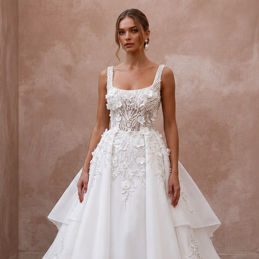 Princess Organza Wedding Dress with Detachable Train