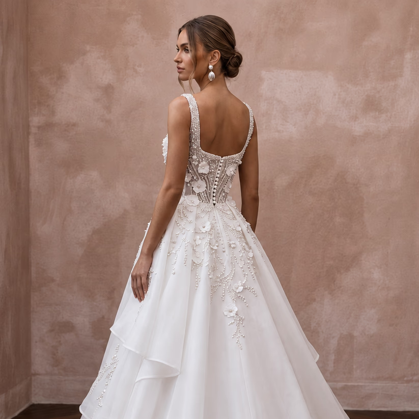 Princess Organza Wedding Dress with Detachable Train