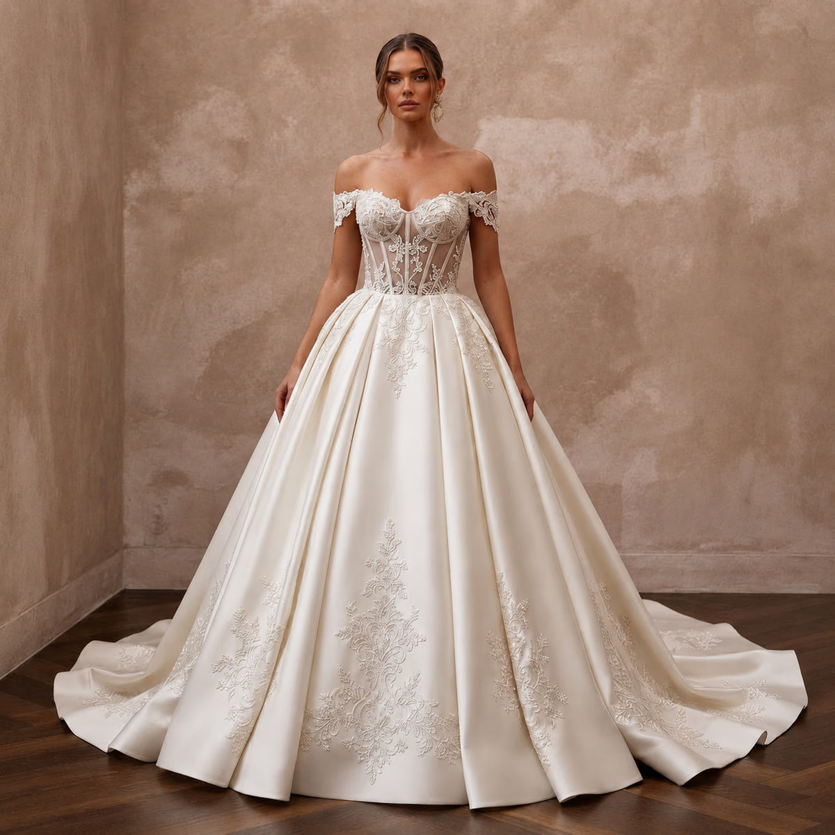 Princess Satin Ball Gown Wedding Gown with Corset Bodice - Apparel & Accessories > Clothing > Wedding & Bridal Party Dresses > Wedding Dresses - Mignonette Bridal Main image