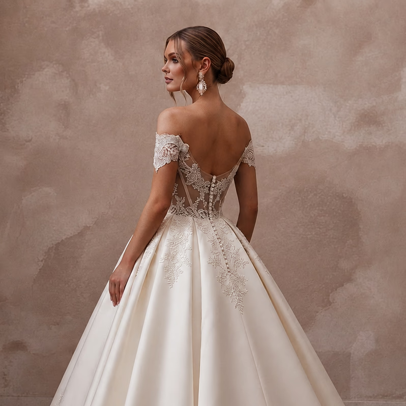 Princess Satin Ball Gown Wedding Gown with Corset Bodice - Apparel & Accessories > Clothing > Wedding & Bridal Party Dresses > Wedding Dresses - Mignonette Bridal