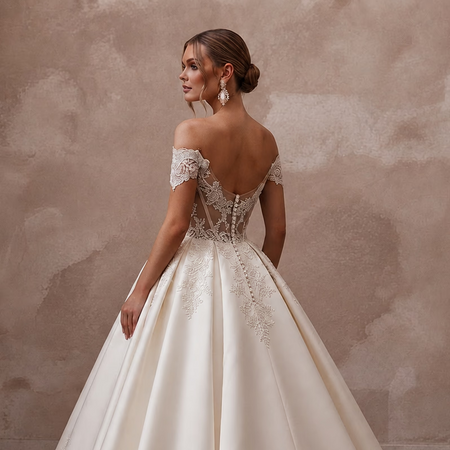 Princess Satin Ball Gown Wedding Gown with Corset Bodice - Apparel & Accessories > Clothing > Wedding & Bridal Party Dresses > Wedding Dresses - Mignonette Bridal