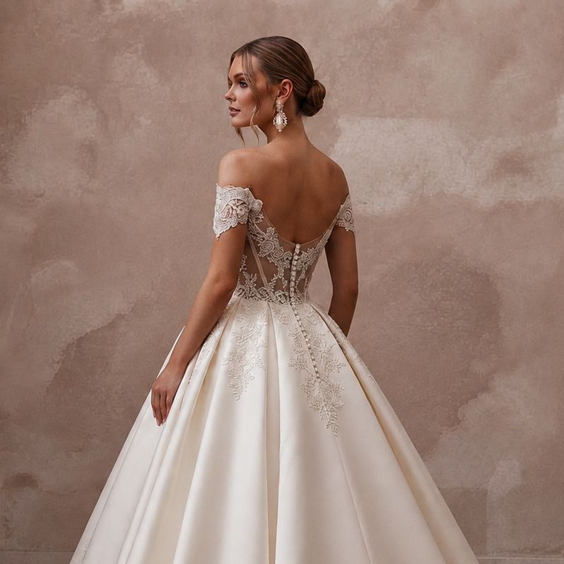 Princess Satin Ball Gown Wedding Gown with Corset Bodice