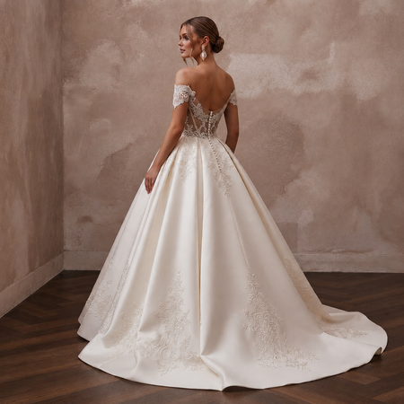 Princess Satin Ball Gown Wedding Gown with Corset Bodice