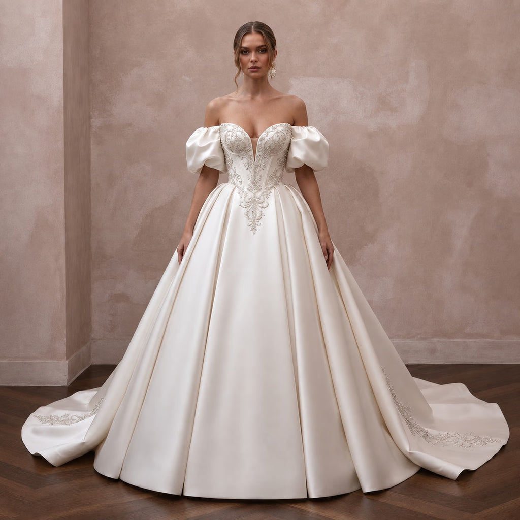 Princess Satin Wedding Gown with Detachable Train