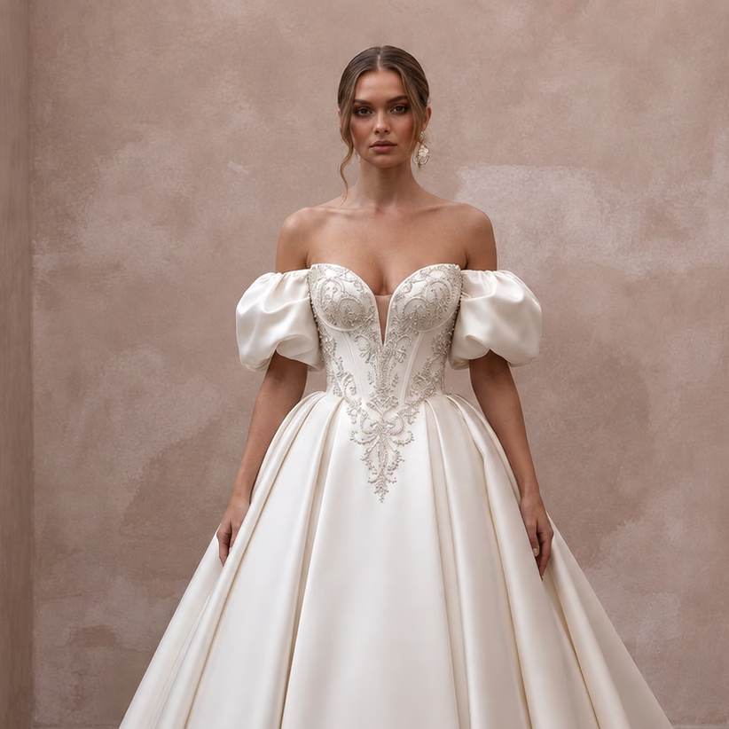 Princess Satin Wedding Gown with Detachable Train