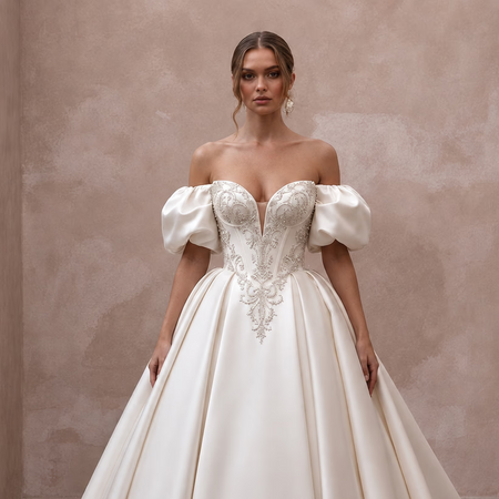 Princess Satin Wedding Gown with Detachable Train