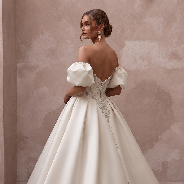 Princess Satin Wedding Gown with Detachable Train
