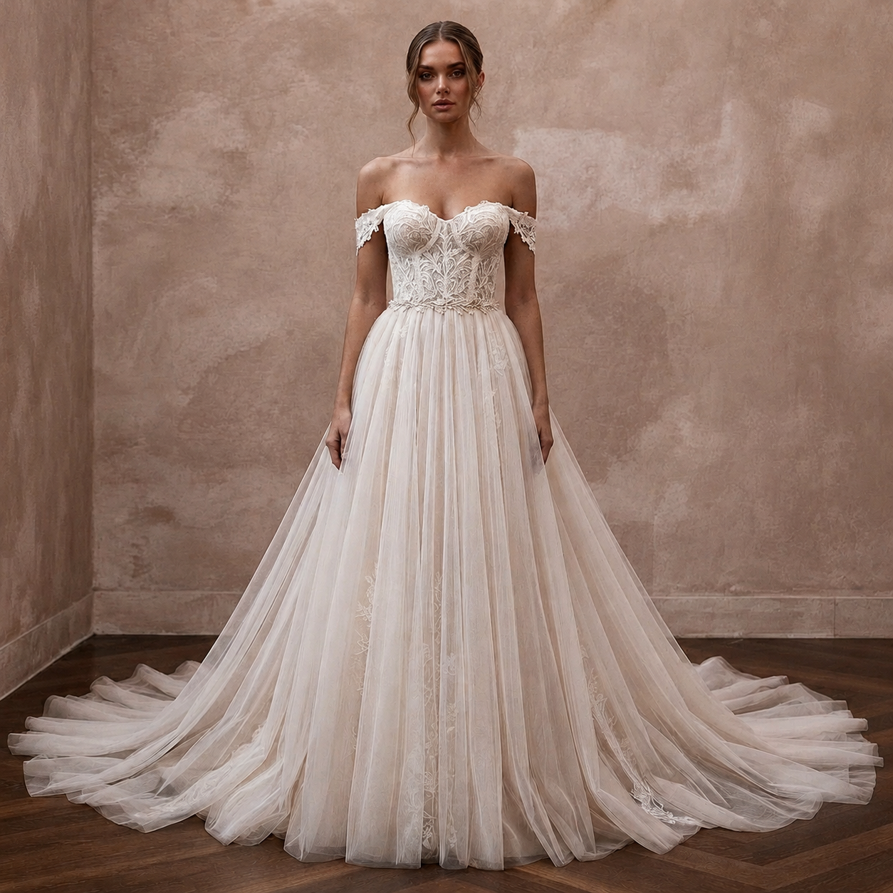 Princess Tulle A-Line Wedding Dress with Detachable Train