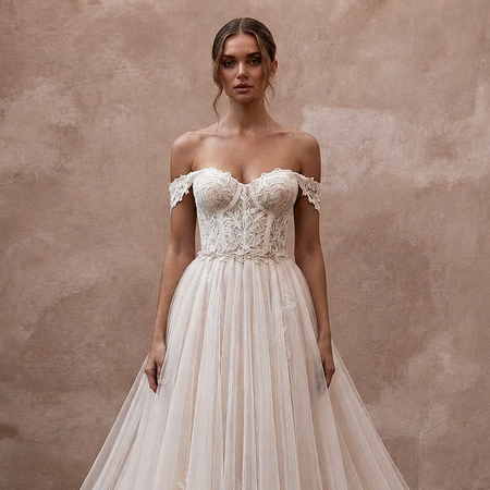 Princess Tulle A - Line Wedding Dress with Detachable Train - Apparel & Accessories > Clothing > Wedding & Bridal Party Dresses > Wedding Dresses - Mignonette Bridal