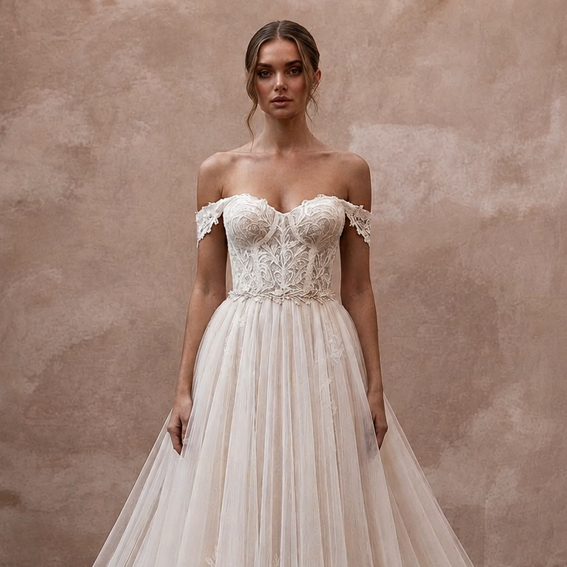 Princess Tulle A-Line Wedding Dress with Detachable Train
