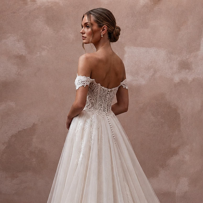 Princess Tulle A - Line Wedding Dress with Detachable Train - Apparel & Accessories > Clothing > Wedding & Bridal Party Dresses > Wedding Dresses - Mignonette Bridal