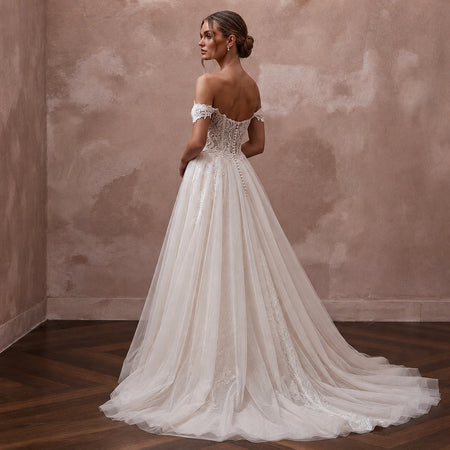 Princess Tulle A - Line Wedding Dress with Detachable Train - Apparel & Accessories > Clothing > Wedding & Bridal Party Dresses > Wedding Dresses - Mignonette Bridal