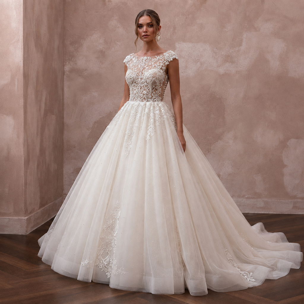 Princess Tulle Ball Gown Wedding Dress for a Formal Wedding