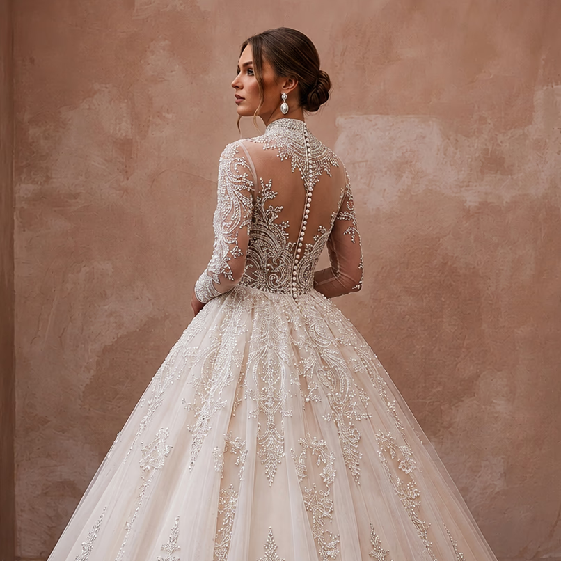 Princess Tulle Ball Gown Wedding Dress with Beaded Details - Apparel & Accessories > Clothing > Wedding & Bridal Party Dresses > Wedding Dresses - Mignonette Bridal