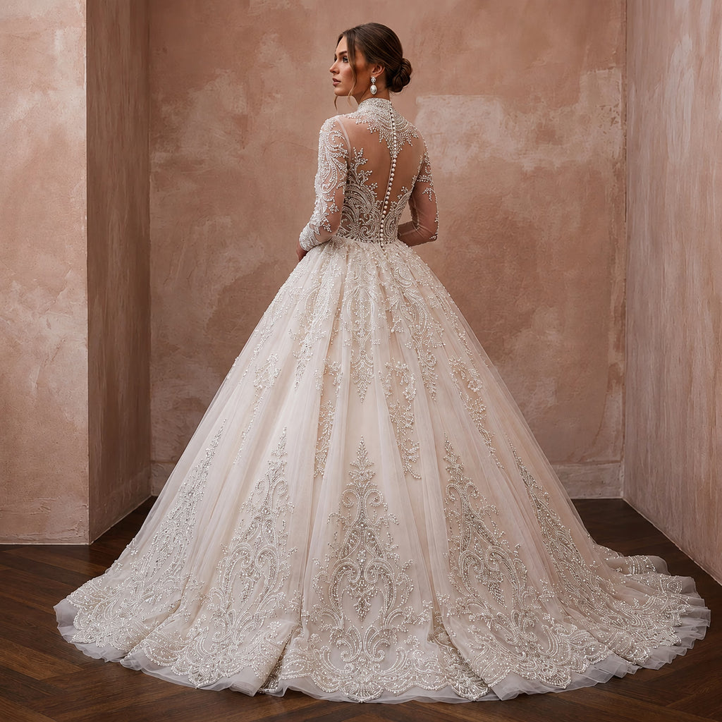 Princess Tulle Ball Gown Wedding Dress with Beaded Details - Apparel & Accessories > Clothing > Wedding & Bridal Party Dresses > Wedding Dresses - Mignonette Bridal
