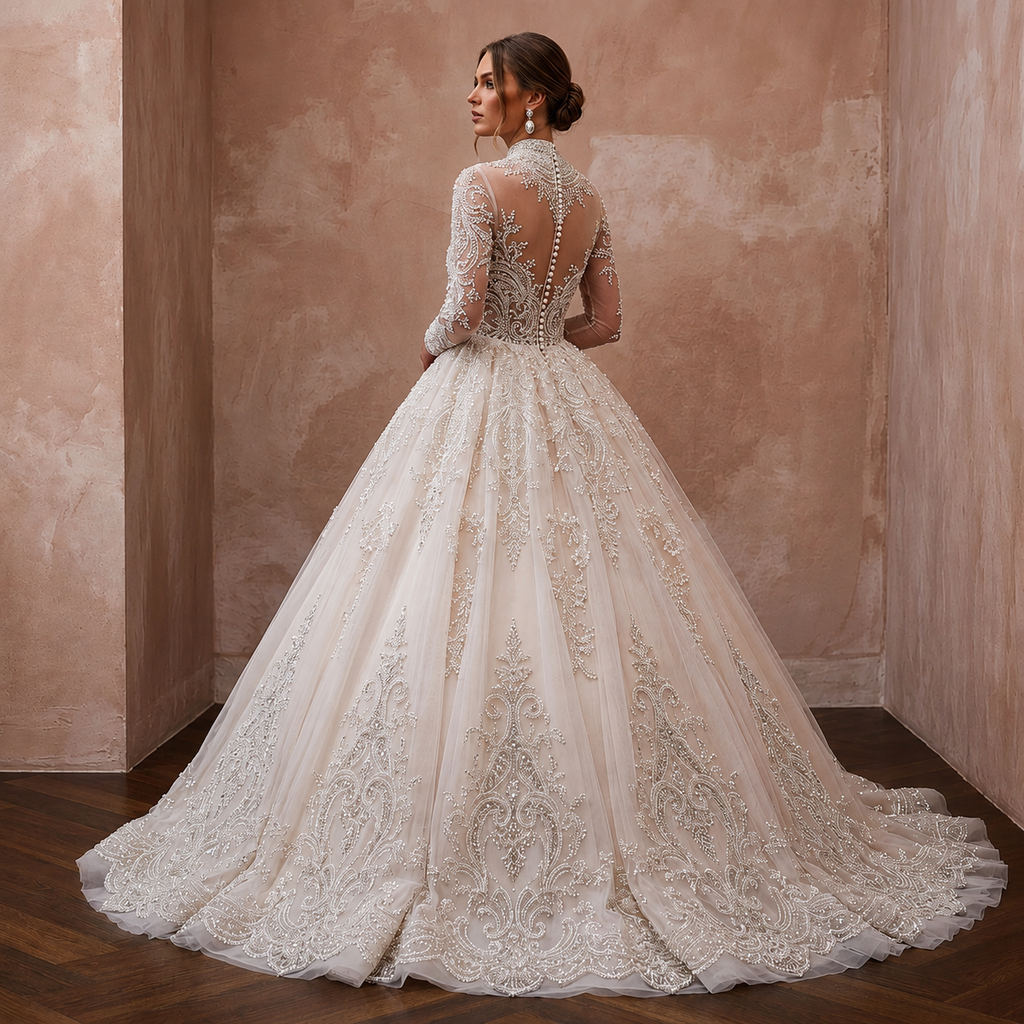 Princess Tulle Ball Gown Wedding Dress with Beaded Details