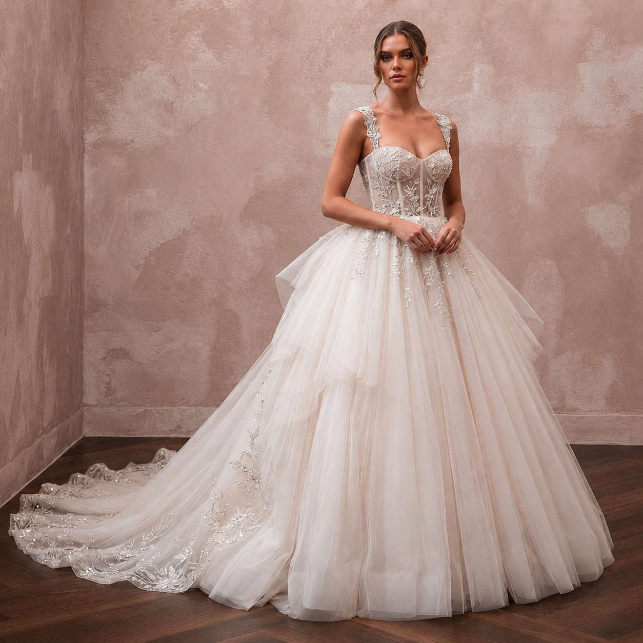 Princess Tulle Wedding Dress with Ball Gown Silhouette and Detachable Train
