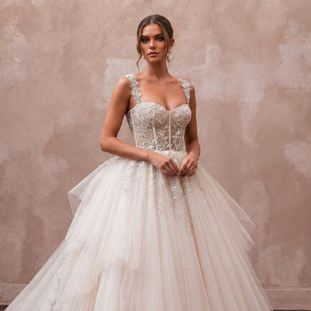 Princess Tulle Wedding Dress with Ball Gown Silhouette and Detachable Train